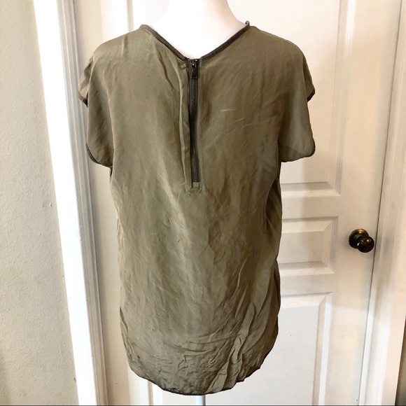 Club Monaco olive green modal silk blouse - Picture 3 of 5